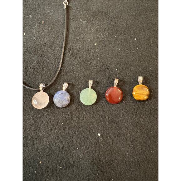 Natural Stone Circle Pendant Set of 5 Colors with Black Cord - Picture 5 of 5